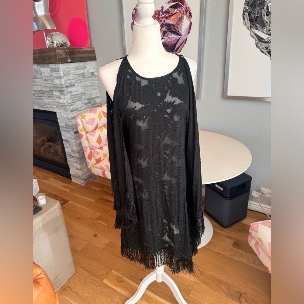 L'Agence Black Lace Fringe Dress Small